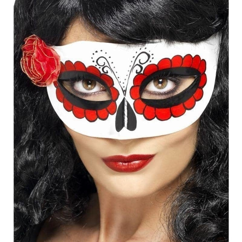 Costumes Australia Mexican Day Of The Dead Eyemask Adult White Red_1