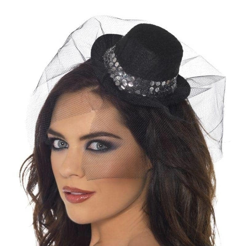 Costumes Australia Mini Top Hat Black Sequin Trim Netting_1