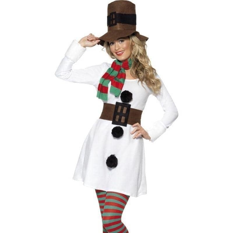 Costumes Australia Miss Snowman Costume Adult White with Brown Hat_1