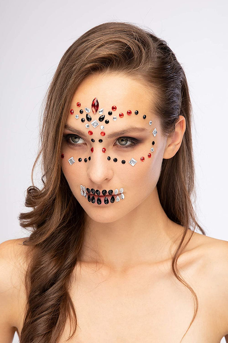 Costumes Australia Moon Terror Face Jewels Day Of The Dead Adult Red Costume Make Up_2