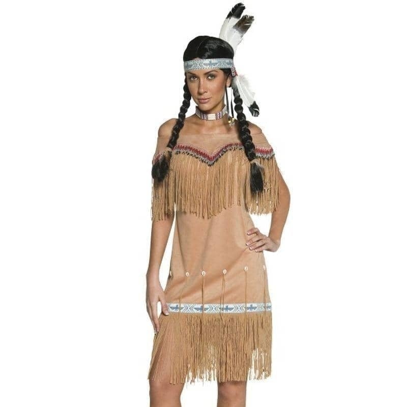 Costumes Australia Native American Inspired Lady Costume Adult Beige Dress_1