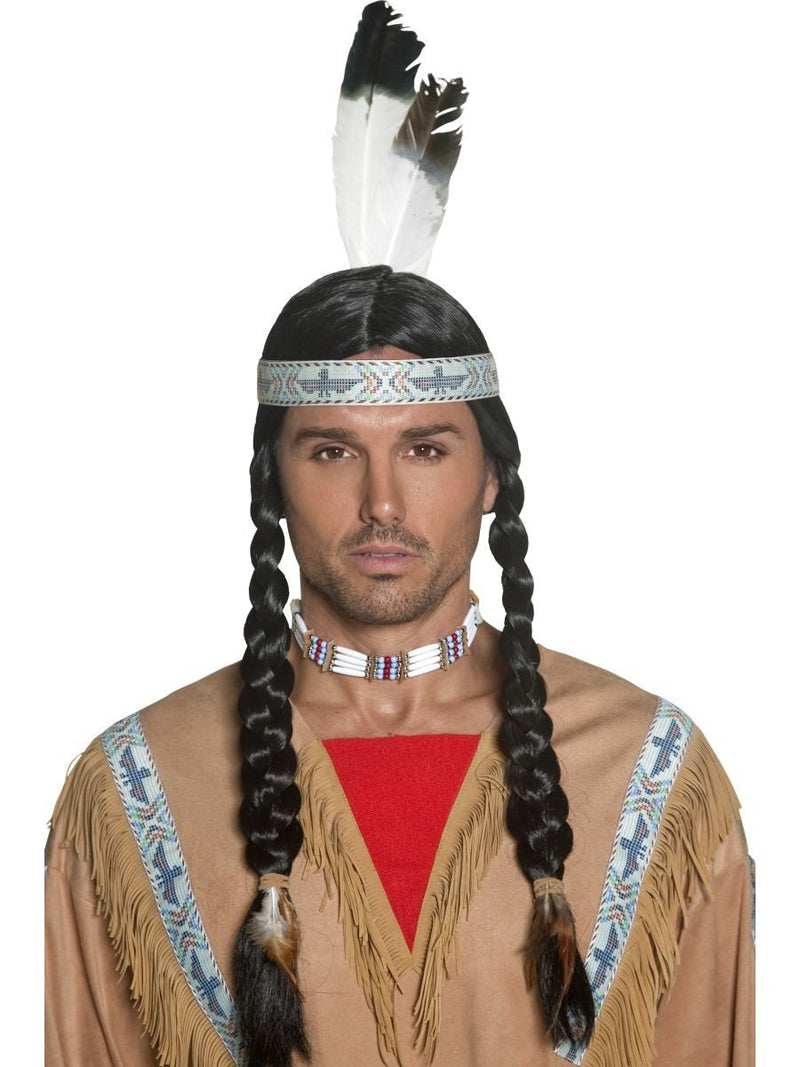 Costumes Australia Native American Inspired Wig White Black Feather_2