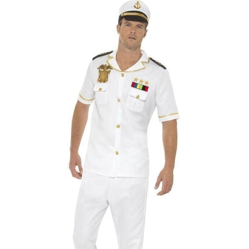 Costumes Australia Naval Captain Costume Adult White Shirt Hat Trousers_1