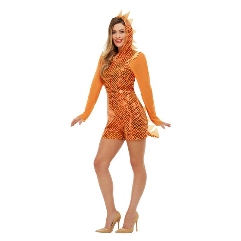 Costumes Australia Orange Dragon Costume Adult Hooded Jumpsuit_1