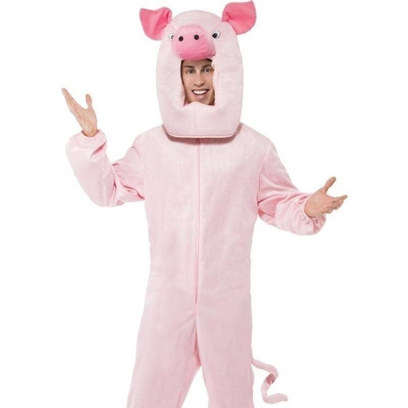 Costumes Australia Pig Costume Adult Pink Bodysuit Tail Hood_1