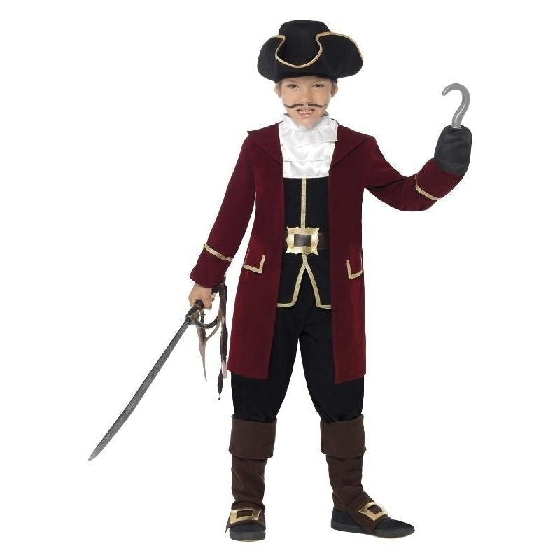 Costumes Australia Pirate Captain Deluxe Costume Kids Red Black Jacket Waistcoat Trousers Scarf Hat_1