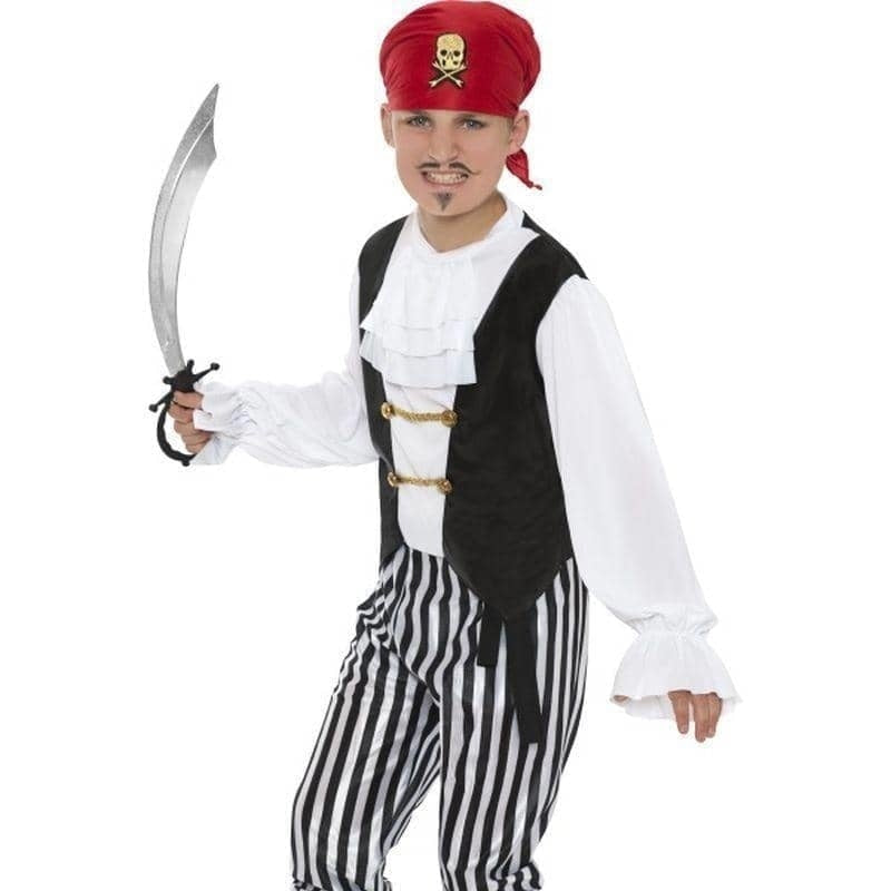 Costumes Australia Pirate Costume Kids Black White Red Shirt Waistcoat Trousers Belt Headscarf Boot Covers_1