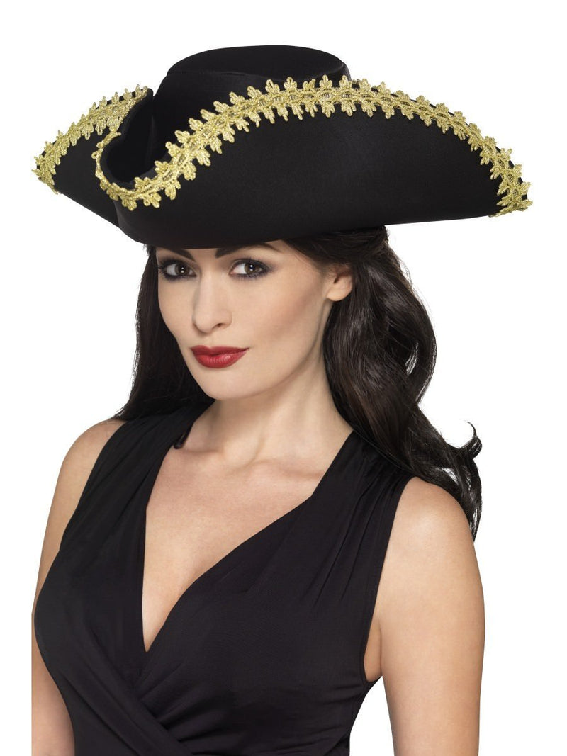 Costumes Australia Pirate Hat Adult Black Tricorn Gold Trim Costume Accessory_2