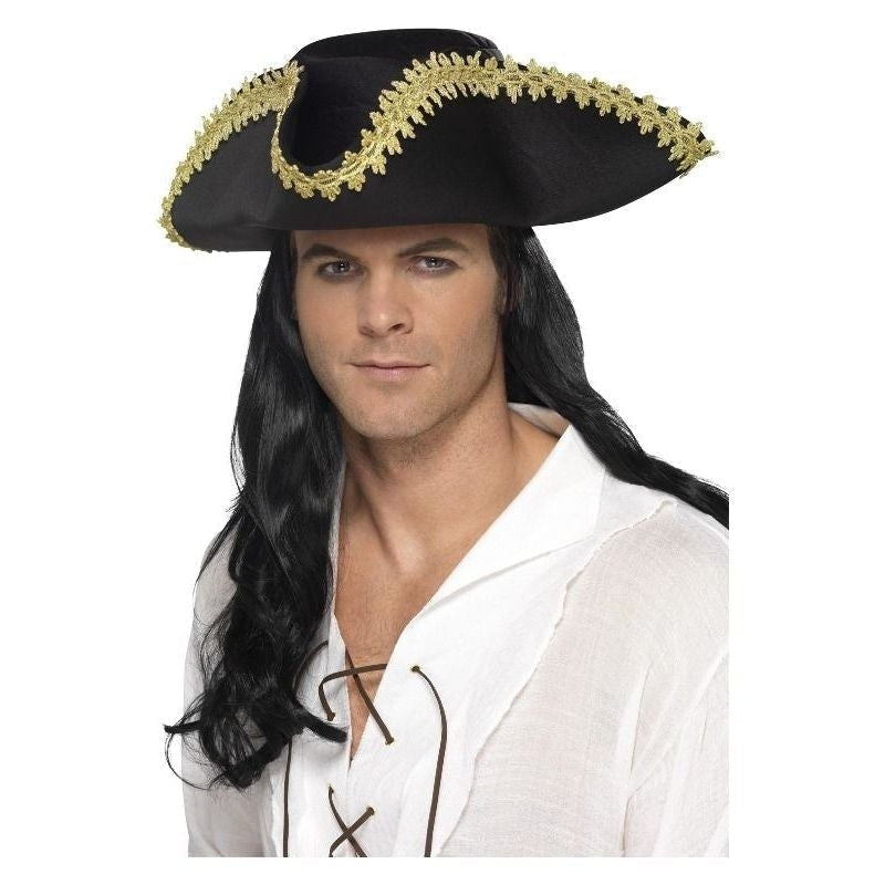 Costumes Australia Size Chart Pirate Hat Adult Black Tricorn Gold Trim Costume Accessory