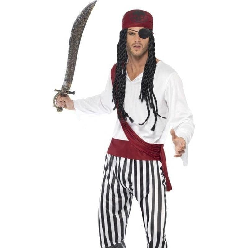 Costumes Australia Pirate Man Costume Adult White Black Red Shirt Trousers Headpiece Belt_4