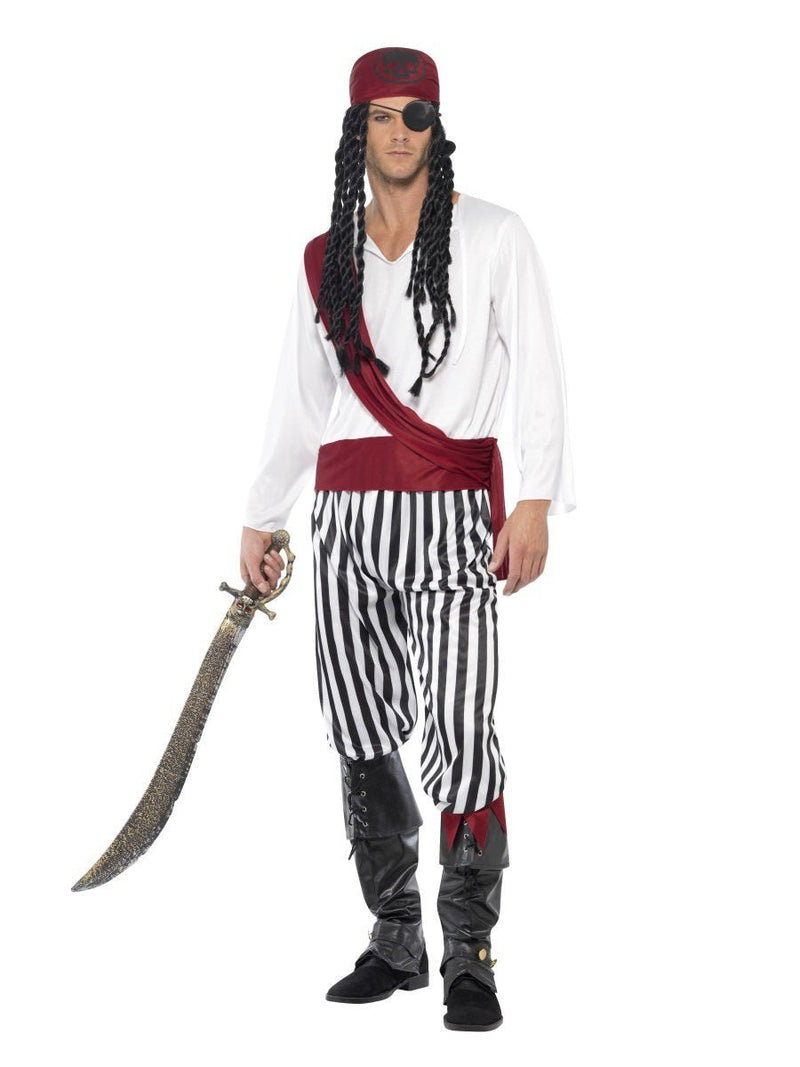 Costumes Australia Pirate Man Costume Adult White Black Red Shirt Trousers Headpiece Belt_1