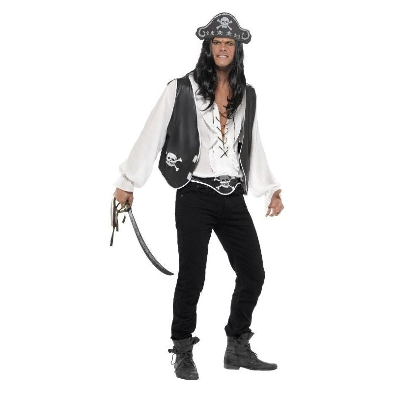 Costumes Australia Size Chart Pirate Set Adult Black Hat Waistcoat Belt