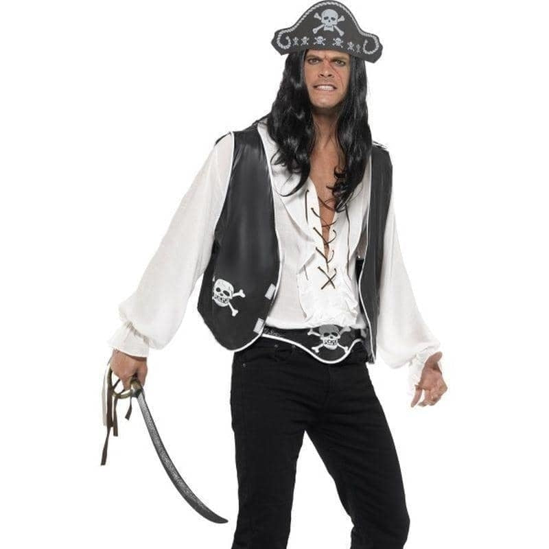 Costumes Australia Pirate Set Adult Black Hat Waistcoat Belt_1