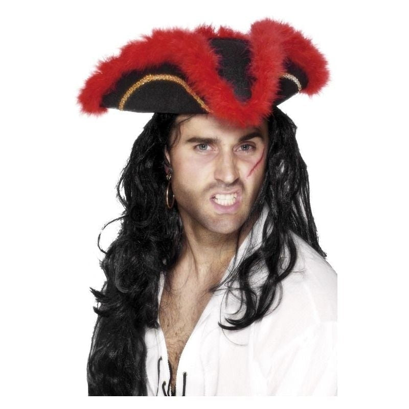 Costumes Australia Size Chart Pirate Tricorn Hat Red Feather Adult Black