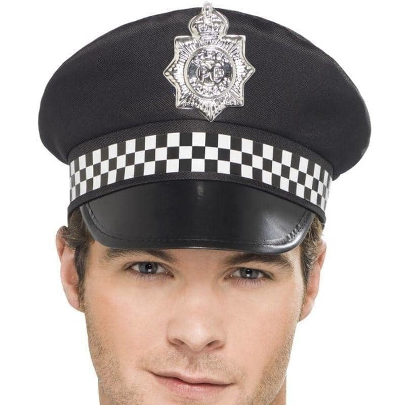 Costumes Australia Police Panda Cap Adult Black Check Band Badge_1