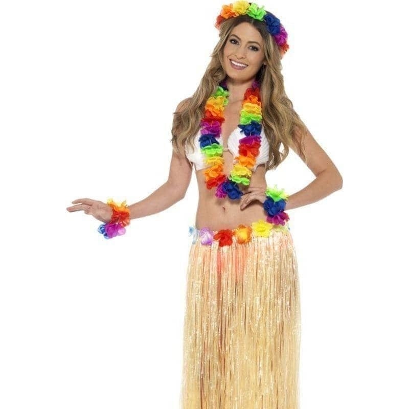 Costumes Australia Rainbow Hawaiian Set Adult Multi Coloured Garland Headband Wristband_1