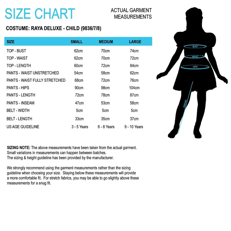 Costumes Australia Size Chart Raya and The Last Dragon Deluxe Kids Costume