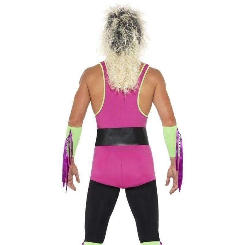 Costumes Australia Retro Wrestler Costume Adult Multi Coloured Bodysuit Belt Arm Leg Cuffs_2