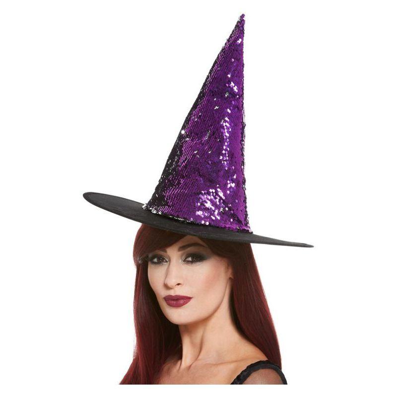 Costumes Australia Reversible Sequin Witch Hat Purple & Black_1