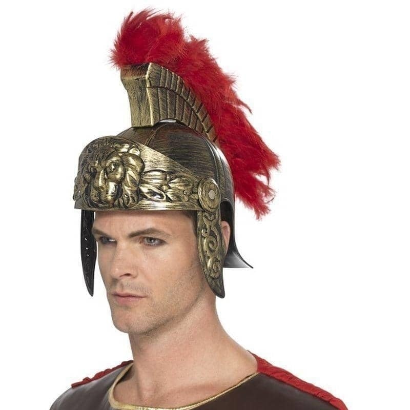 Costumes Australia Roman Spartan Helmet Plastic Adult Gold Red Plume_1