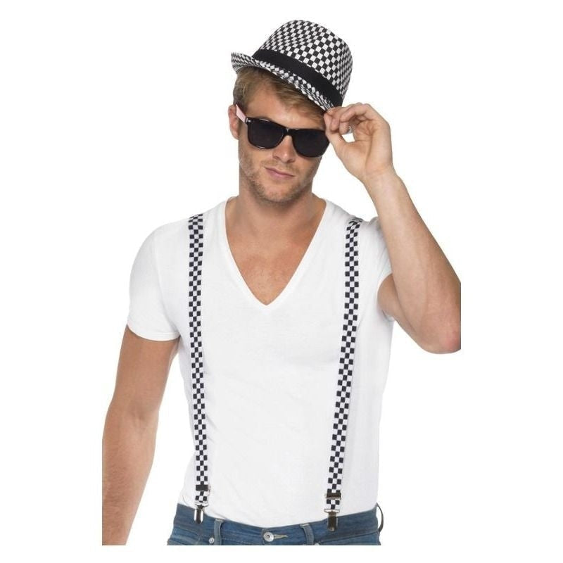 Costumes Australia SKA Two Tone Instant Kit Braces Hat Adult Black White_2