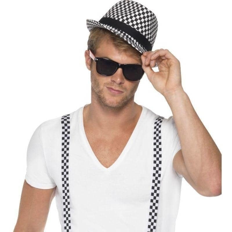 Costumes Australia SKA Two Tone Instant Kit Braces Hat Adult Black White_1