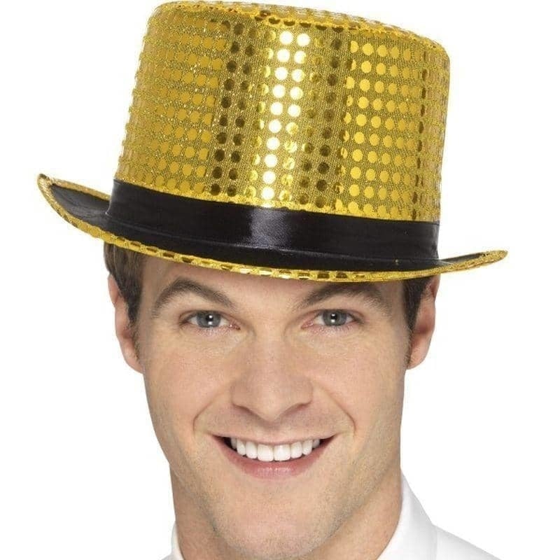 Costumes Australia Sequin Top Hat Adult Gold_1