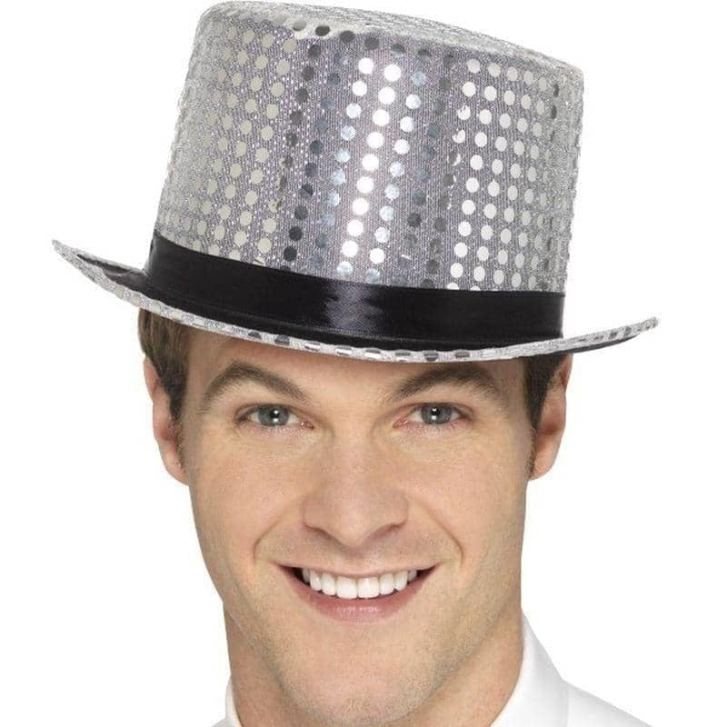 Costumes Australia Sequin Top Hat Adult Silver_1