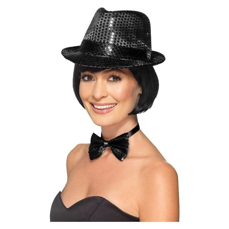 Costumes Australia Size Chart Sequin Trilby Hat Adult Black