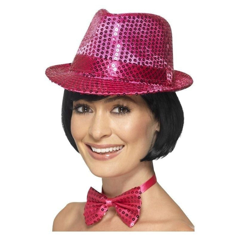 Costumes Australia Size Chart Sequin Trilby Hat Adult Pink