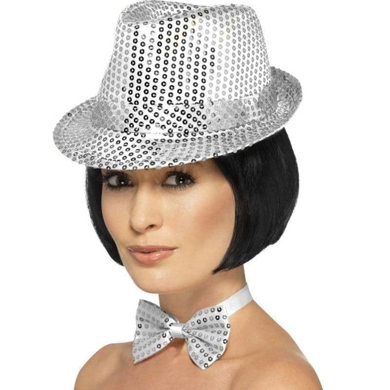 Costumes Australia Sequin Trilby Hat Adult Silver_1