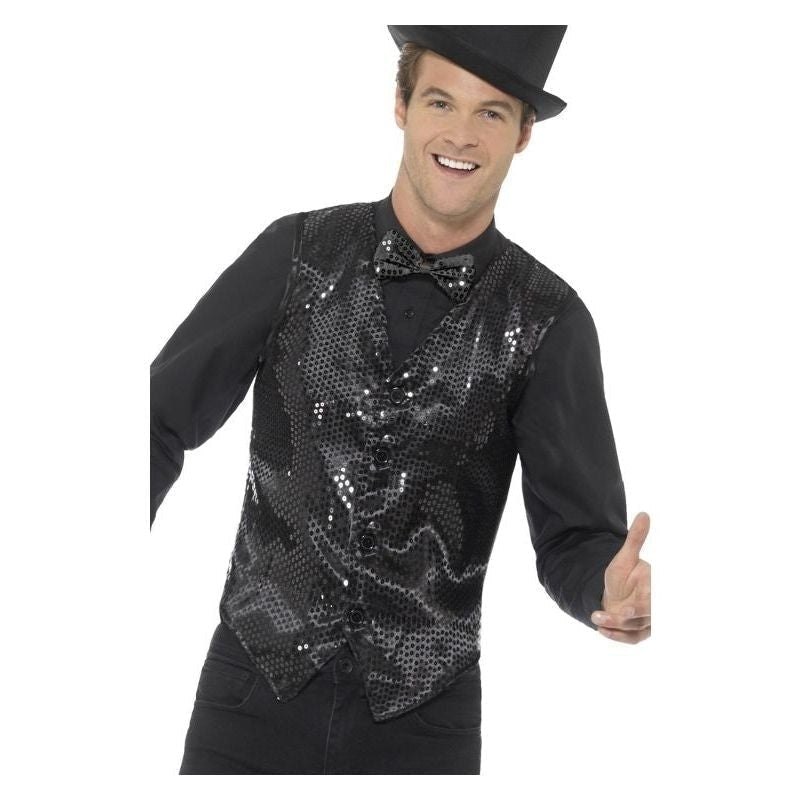 Costumes Australia Sequin Waistcoat Adult Black_2