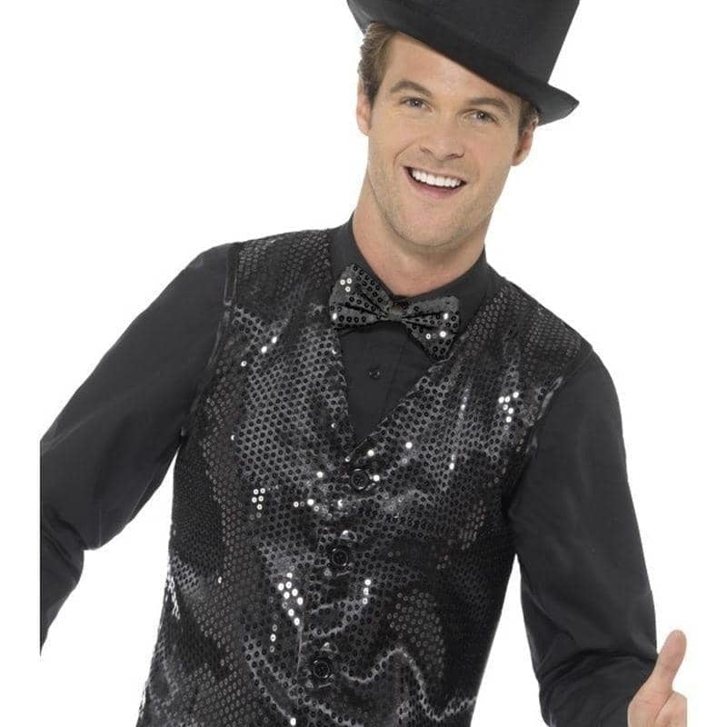 Costumes Australia Sequin Waistcoat Adult Black_1