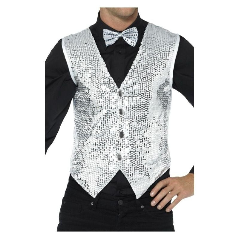 Costumes Australia Sequin Waistcoat Adult Silver_2