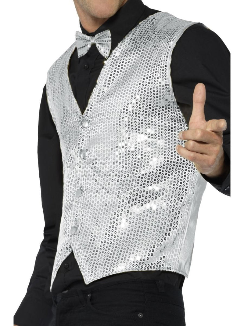 Costumes Australia Sequin Waistcoat Adult Silver_3