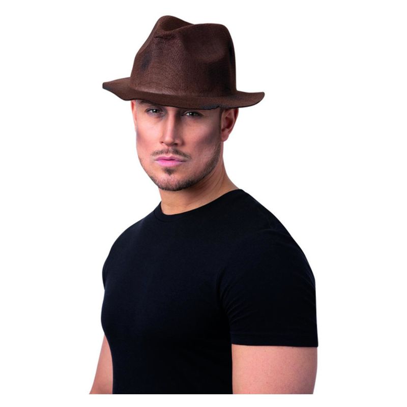 Costumes Australia Serial Killer Worn-Look Trilby Hat Brown Adult_1