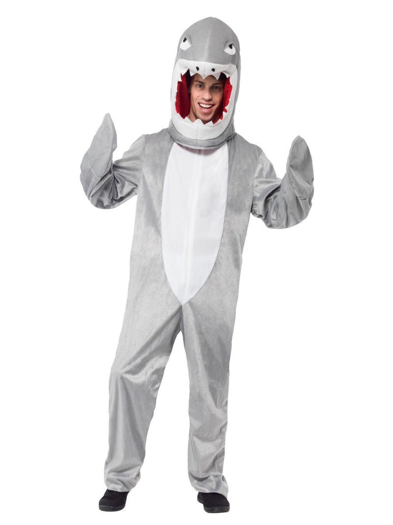 Costumes Australia Shark Costume Adult Grey Bodysuit Hood_2