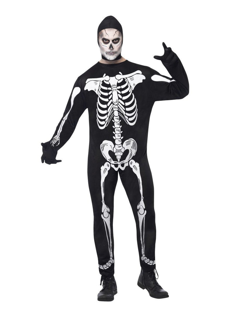 Costumes Australia Skeleton Costume Adult Black White Jumpsuit Hood_3