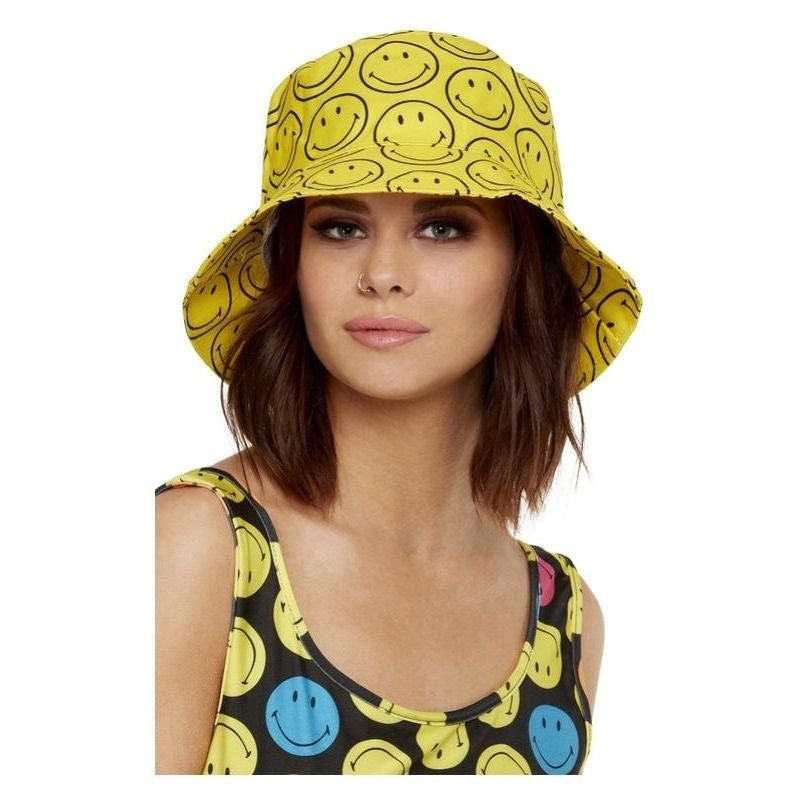 Costumes Australia Smiley Printed Bucket Hat Yellow & Black_1