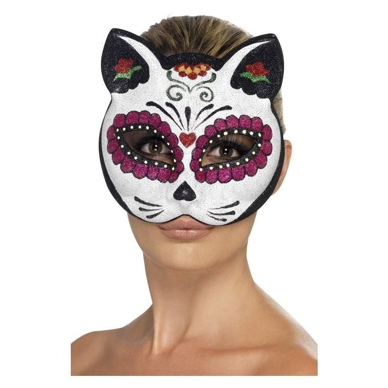 Costumes Australia Size Chart Sugar Skull Cat Glitter Eyemask Adult White