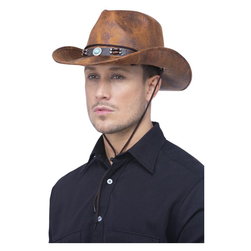 Costumes Australia Tan Leather Look Western Cowboy Hat Adult Brown_1