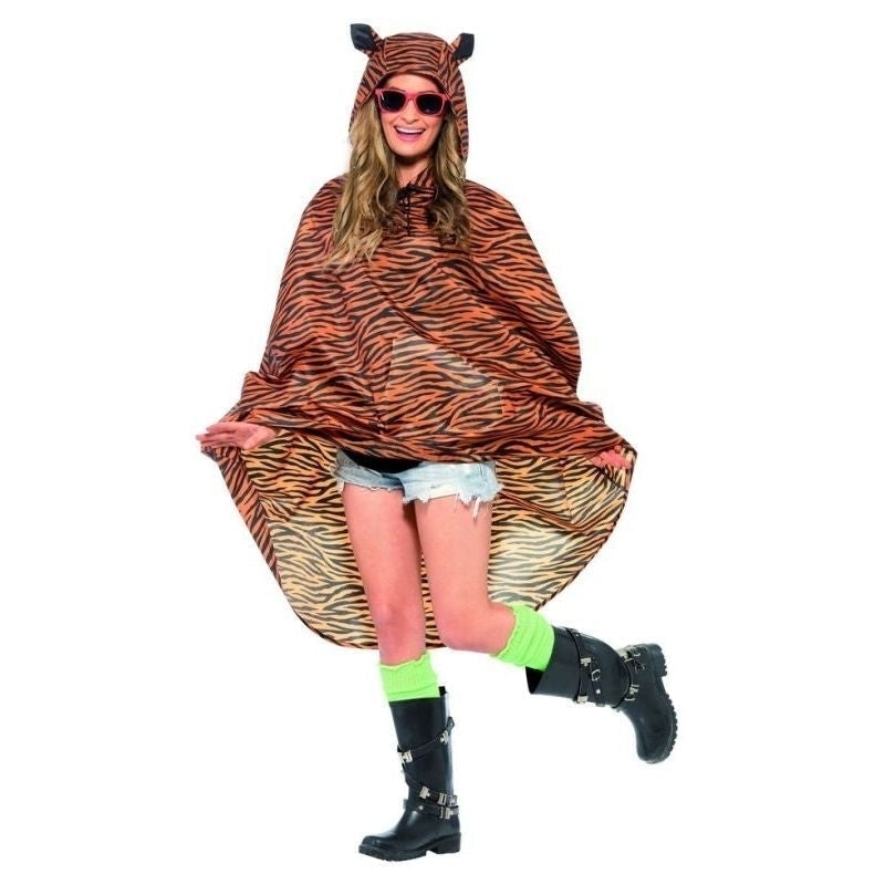 Costumes Australia Tiger Party Poncho Adult Orange Black with Drawstring Bag_2