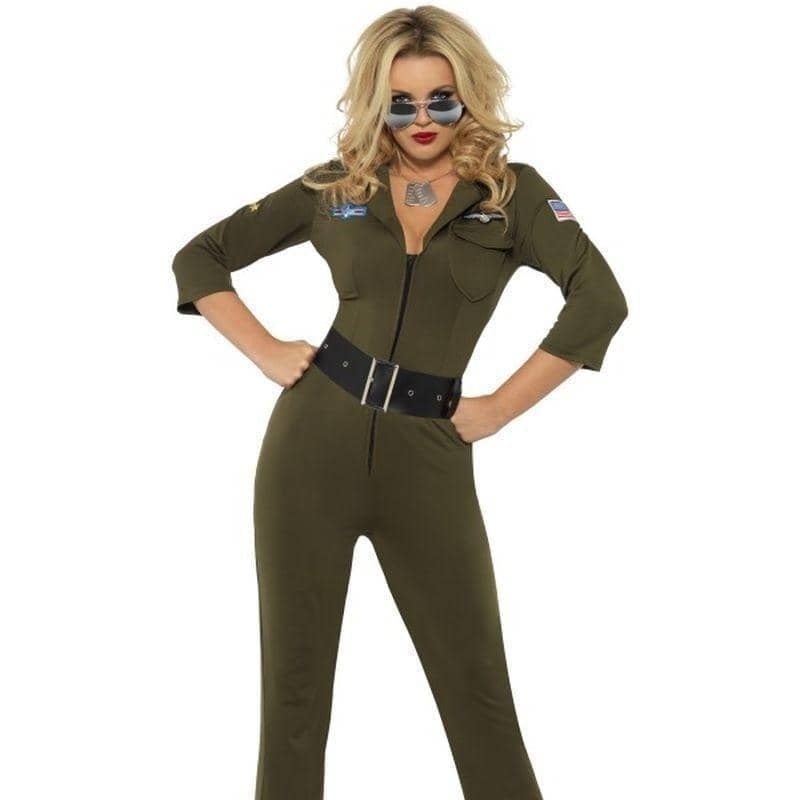 Costumes Australia Top Gun Aviator Adult Green Jumpsuit_1