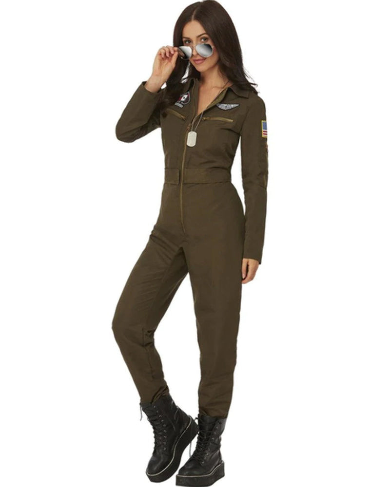 Costumes Australia Top Gun Maverick Ladies Aviator Jumpsuit Costume Green_2