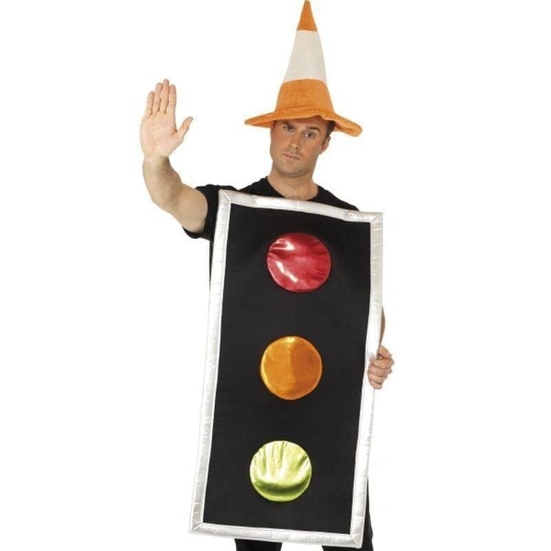 Costumes Australia Traffic Light Costume Adult Black Tabard Orange Hat_1