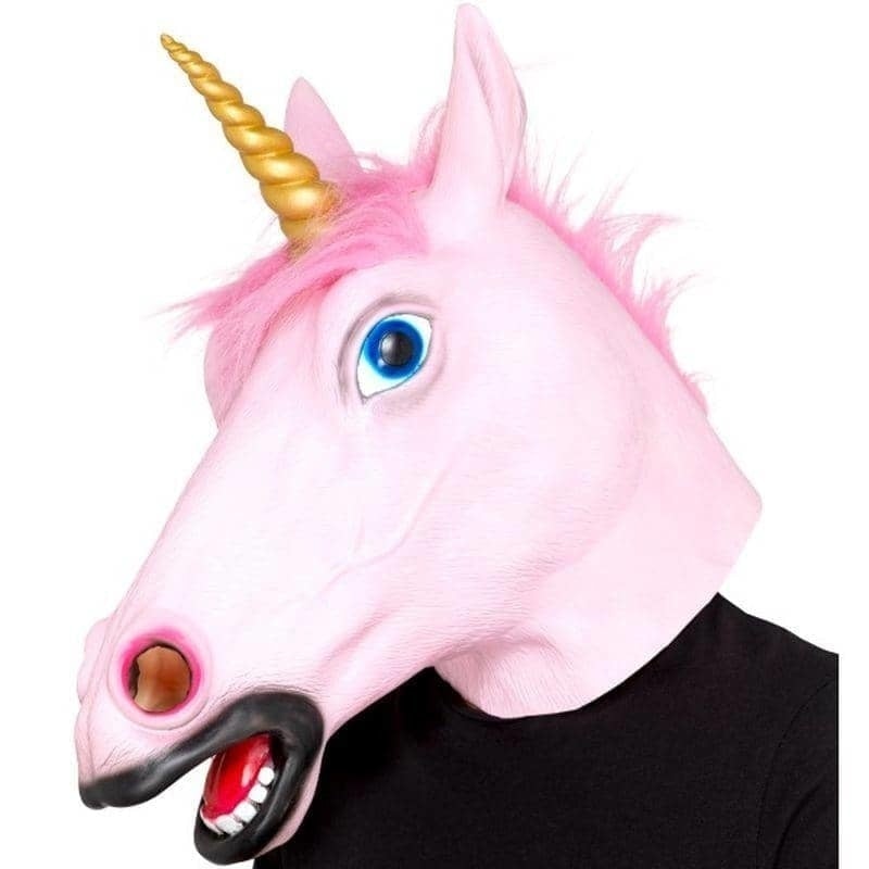 Costumes Australia Unicorn Latex Mask Adult Pink Full Overhead_1