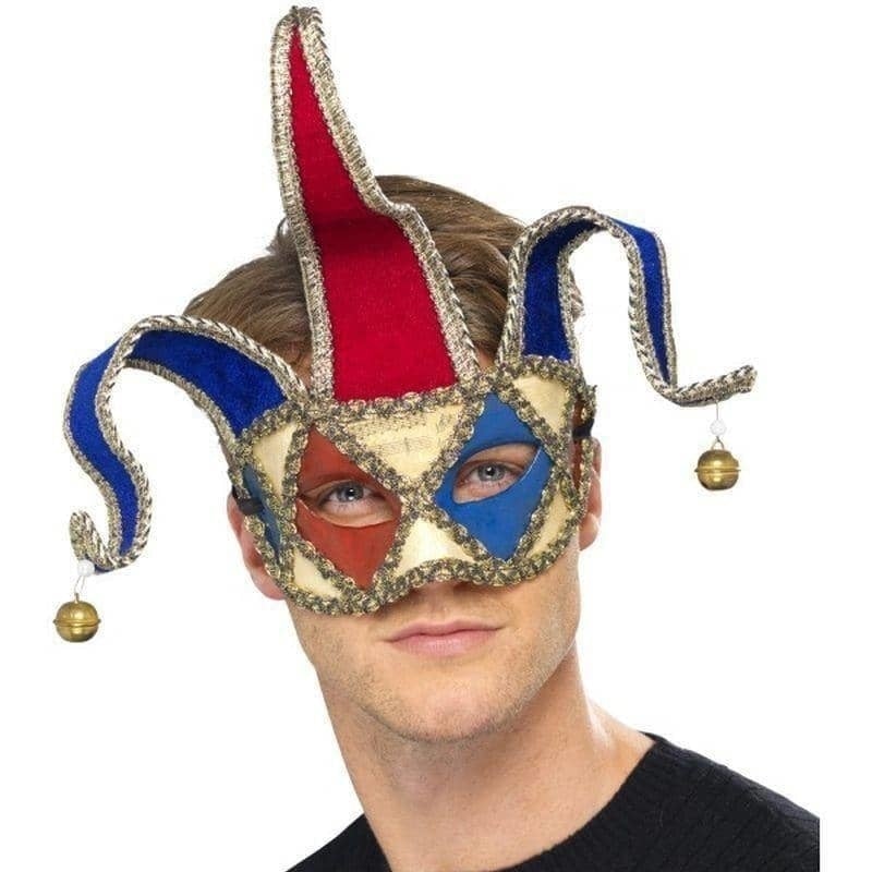 Costumes Australia Venetian Musical Jester Eyemask Adult Red Blue_1