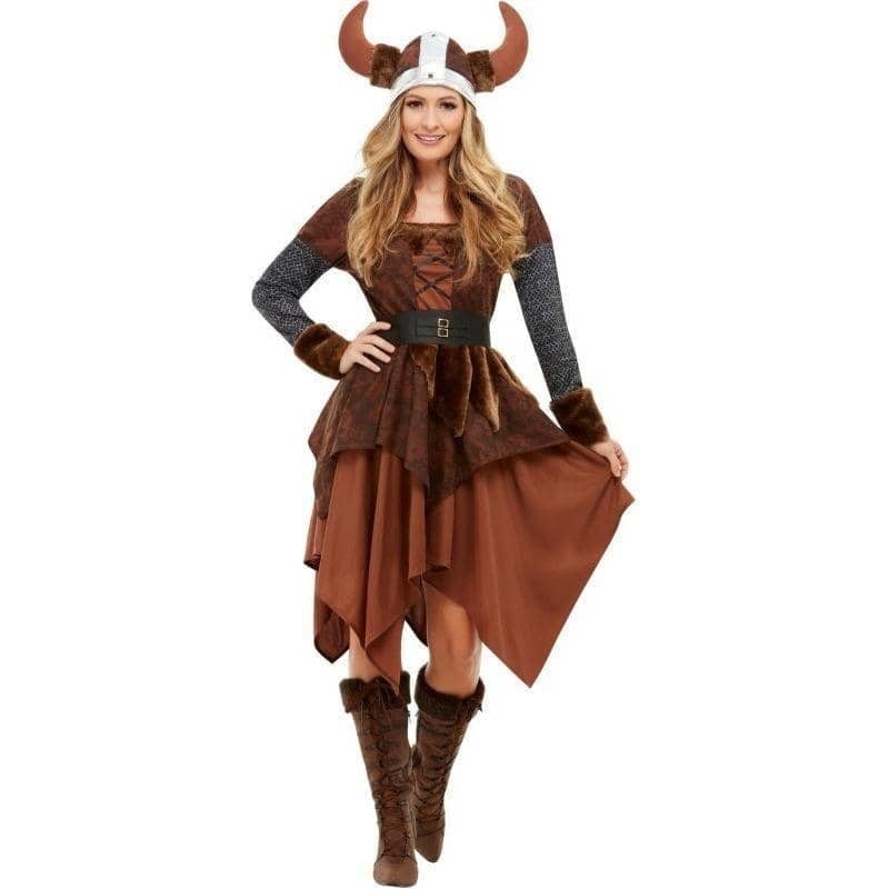 Costumes Australia Viking Barbarian Queen Costume Adult Brown Dress_1