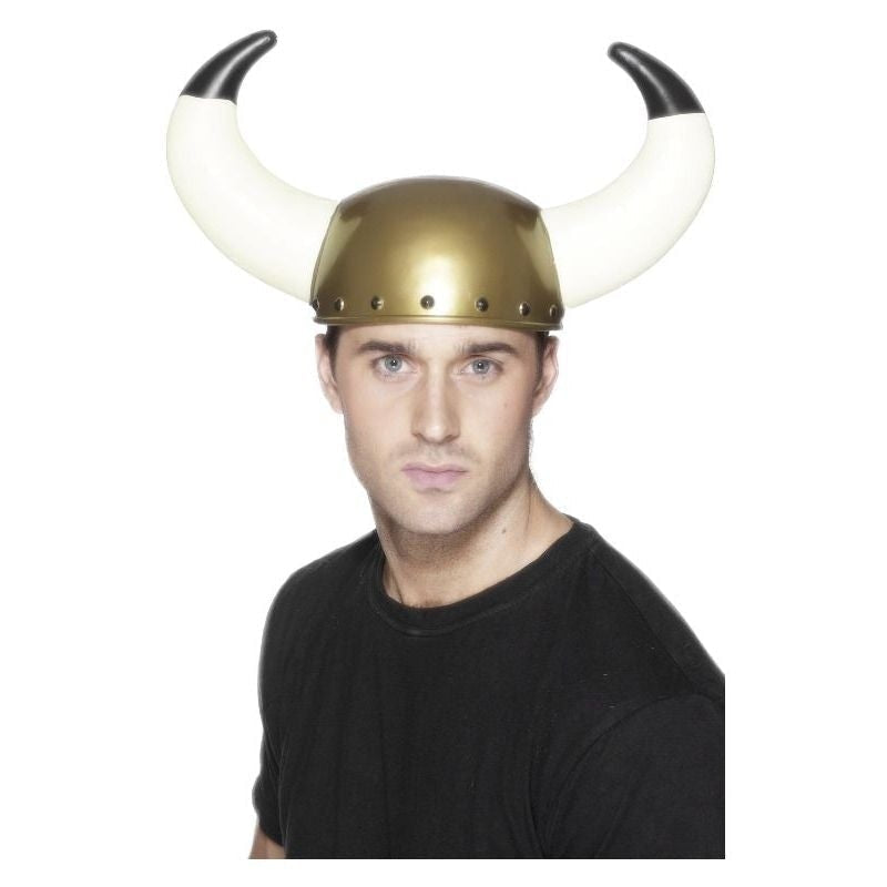 Costumes Australia Viking Helmet Adult Gold with White Bull Horns_2