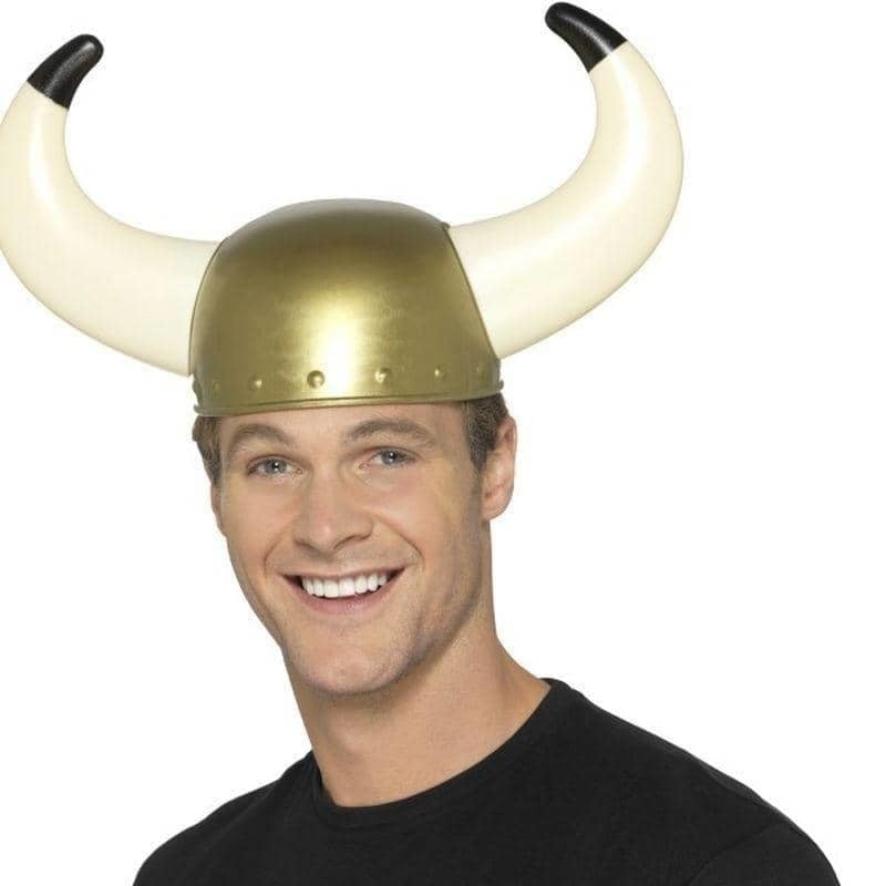 Costumes Australia Viking Helmet Adult Gold with White Bull Horns_1